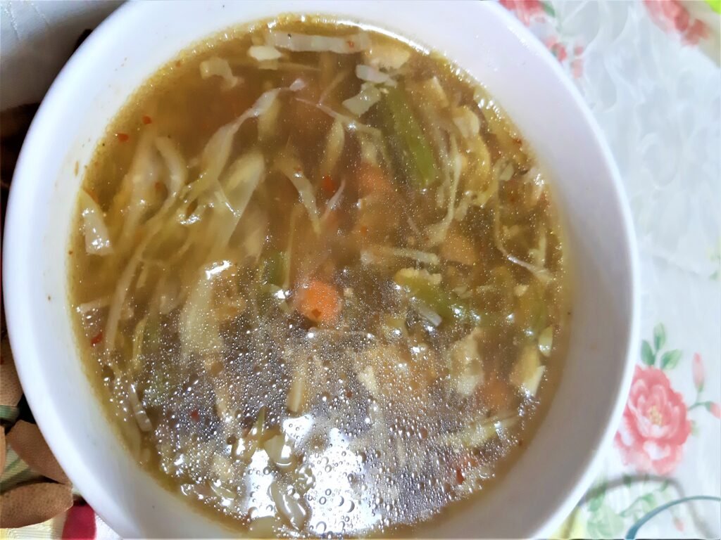 Home made, healthy and nutritious hot and sour vegetable soup.